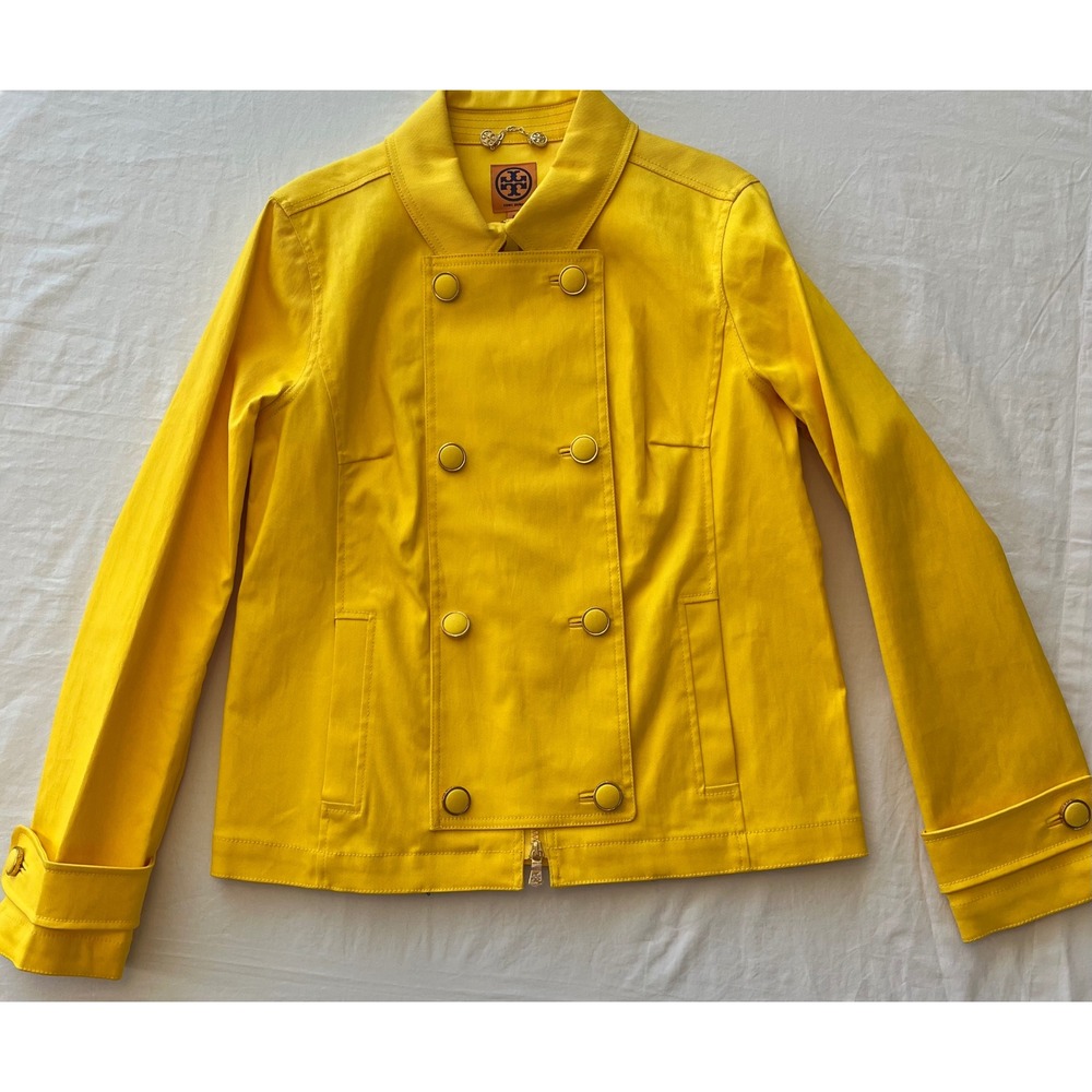Tory Burch Jacket Yellow Gold Button Embellished Double‎ Breasted Coat Sz 8